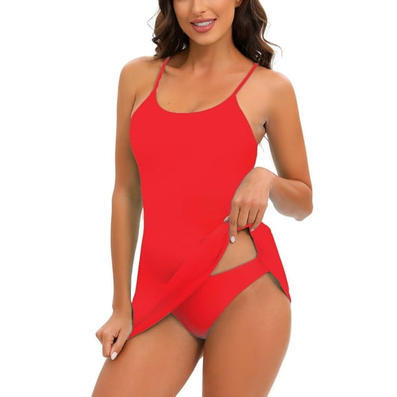 WREESH Womens Tankini Print Swimwear Two-Piece Slim Swimsuit Bikini Straped Swimsuits with Briefs Beach Bathing Suit Red