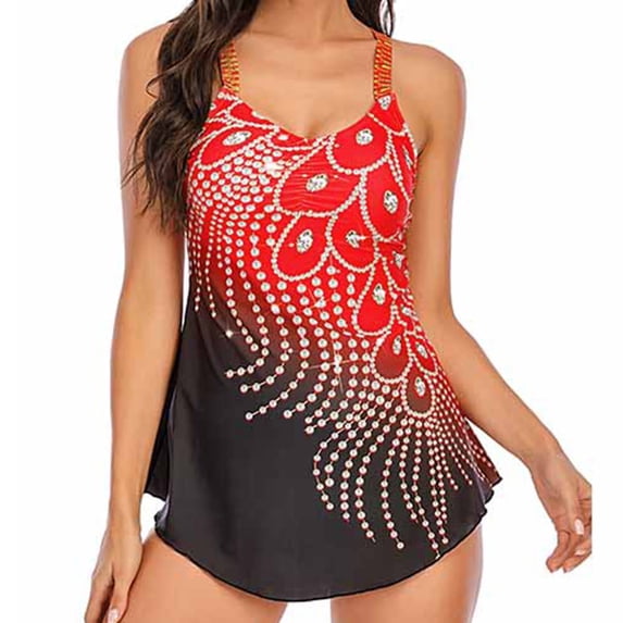 WREESH Womens Tankini Swimsuit Bikini Split Two-Piece Beach Swimsuit with Bra Swimsuit Beach Bathing Suit Red