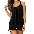 thumbnail image 1 of WREESH Womens Tankini Swimsuit Solid Color Swimwear Two-Piece Slim Swimsuit Bikini Straped Swimsuits Beach Bathing Suit Black, 1 of 7