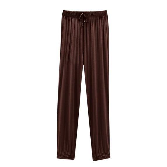WREESH Womens Thin Pajama Pants High Waisted Home Thin Casual Pocket Loose Oversized Wide Leg Pants Brown