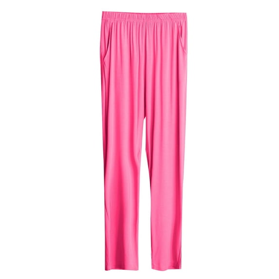 WREESH Womens Thin Pajama Pants Solid Color Trousers Thin Casual Pajamas Loose Plus Size Home Trousers Sports Can Worn Outside Hot Pink