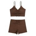 thumbnail image 1 of WREESH Womens Tie Front Bikini Set Short Sleeve Two Piece Swimsuit High Waisted Bathing Suits with Shorts Fashion Casual Conservative Flat Angle Pleat Swimsuit Solid Color Bikini Coffee, 1 of 5