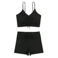 thumbnail image 1 of WREESH Womens Tie Front Bikini Set Short Sleeve Two Piece Swimsuit High Waisted Bathing Suits with Shorts Fashion Casual Conservative Flat Angle Pleat Swimsuit Solid Color Bikini Black, 1 of 5