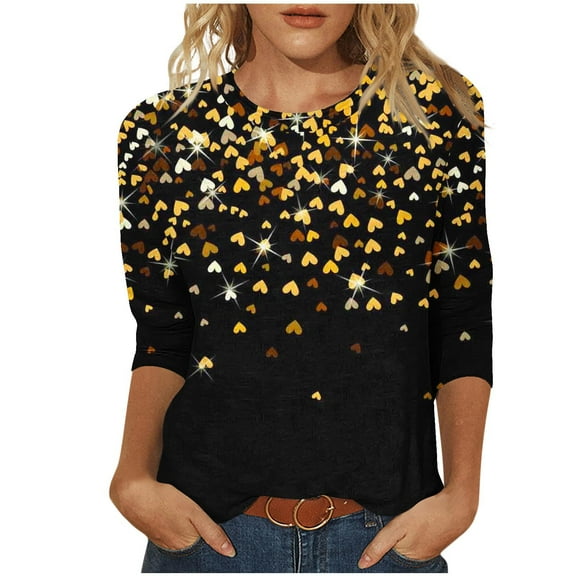 WREESH Womens Tops 3/4 Sleeve Valentine's Heart Graphic Shirts Blouses 2025 Spring Summer Fashion T-Shirts Pink