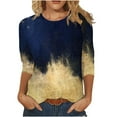 thumbnail image 1 of WREESH Womens Trendy Printed T-shirts Sequin Graphic Tees Three Quarters Sleeve Crew Neck Blouses Loose Lightweight Tunic Tops Blue, 1 of 5