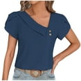 thumbnail image 1 of WREESH Womens Trendy V Neck Business Casual Tops Solid V-Neck Button Blouses Short Sleeved Shirt Blue, 1 of 5