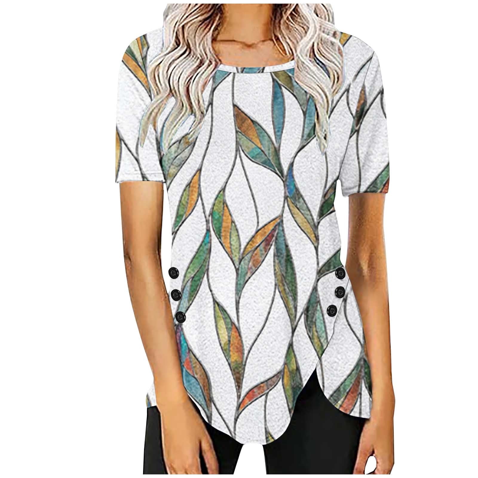 Anbech Women's Feather Graphic T-Shirt - Yellow Short Sleeve Casual Top, Size Small - View #2