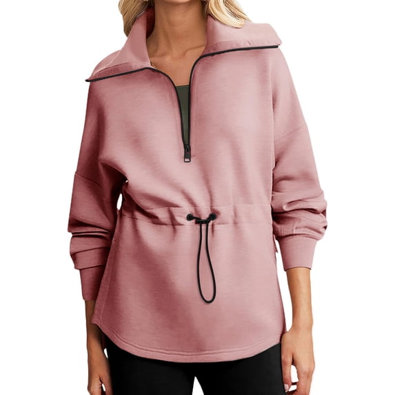 WREESH Womens Turtleneck Sweatshirts Drawstring Waist 1/4 zip Pullover Solid Color Loose Fit Long Sleeved Tops 2025 Spring Fall Outfits
