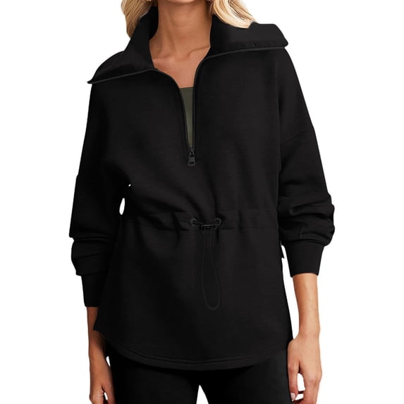 WREESH Womens Turtleneck Sweatshirts Drawstring Waist 1/4 zip Pullover Solid Color Loose Fit Long Sleeved Tops 2025 Spring Fall Outfits