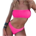 thumbnail image 1 of WREESH Womens Two Piece Swimsuit Bandeau Bikini Sets High Cut Bikini New Fashion Split Swimsuit Solid Casual Bikini Swimsuit Beach Bathing Suit Hot Pink, 1 of 7