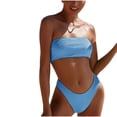 thumbnail image 1 of WREESH Womens Two Piece Swimsuit Bandeau Bikini Sets High Cut Bikini New Fashion Split Swimsuit Solid Casual Bikini Swimsuit Beach Bathing Suit Light Blue, 1 of 8
