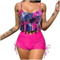 thumbnail image 1 of WREESH Womens Two Piece Swimsuit Cami Top Shorts Fashion Printed Casual Split High Waist Boxers Beach Bikinis Swimsuit Sets Bathing Suit Hot Pink, 1 of 7