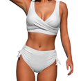 thumbnail image 1 of WREESH Womens Two Piece Swimsuit Criss Cross Bathing Suit High Waisted Bikini Solid Backless Bikini Bandage Swimsuit Beachwear Set White, 1 of 6