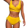 thumbnail image 1 of WREESH Womens Two Piece Swimsuit Criss Cross Bathing Suit High Waisted Bikini Solid Backless Bikini Bandage Swimsuit Beachwear Set Yellow, 1 of 6