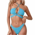 thumbnail image 1 of WREESH Womens Two Piece Swimsuit Criss Cross Bikini High Cut Bikini Comfortable and Fashionable Solid Color Split Swimsuit Set Swimsuit Beach Bathing Suit Blue, 1 of 7