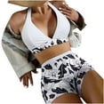 thumbnail image 1 of WREESH Womens Two Piece Swimsuit Halter Bikini Set Athletic Bathing Suits with Chest Pad Without Underwire Print Deep V High-Waisted Patchwork Swimming Trunks Split Swimsuit White, 1 of 7