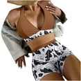 thumbnail image 1 of WREESH Womens Two Piece Swimsuit Halter Bikini Set Athletic Bathing Suits with Chest Pad Without Underwire Print Deep V High-Waisted Patchwork Swimming Trunks Split Swimsuit Coffee, 1 of 7