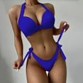 thumbnail image 1 of WREESH Womens Two Piece Swimsuit Halter Bikini Set High Cut Bikini Fashion Solid Bikini Push-Up Padded Swimsuit Set Beach Bathing Suit Blue, 1 of 5