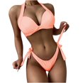 thumbnail image 1 of WREESH Womens Two Piece Swimsuit Halter Bikini Set High Cut Bikini Fashion Solid Bikini Push-Up Padded Swimsuit Set Beach Bathing Suit Rose Gold, 1 of 6