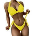 thumbnail image 1 of WREESH Womens Two Piece Swimsuit Halter Bikini Set High Cut Bikini Fashion Solid Bikini Push-Up Padded Swimsuit Set Beach Bathing Suit Yellow, 1 of 6