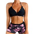 thumbnail image 1 of WREESH Womens Two Piece Swimsuit Halter Bikini Set Printed Leaf Print Split Swimsuit Suspender Flat Angle Split Swimsuit Set with Boyshorts Beach Bathing Suit Purple, 1 of 7