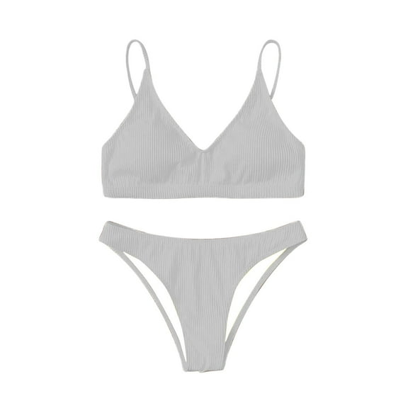 WREESH Womens Two Piece Swimsuit High Cut Bikini Fashion Solid Bikini Push-Up Padded Swimsuit Set Beach Bathing Suit White