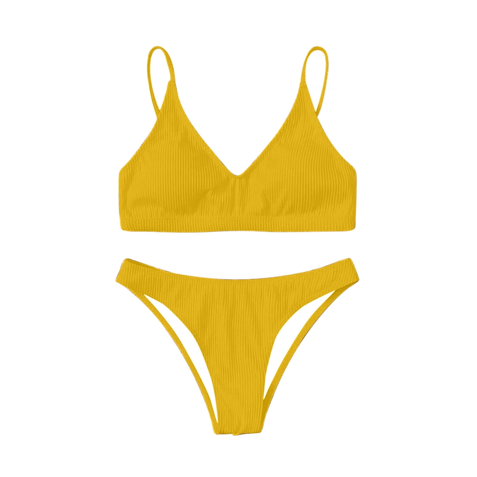 Solid Yellow Two Piece Classic Bikini Swimwear main image 1