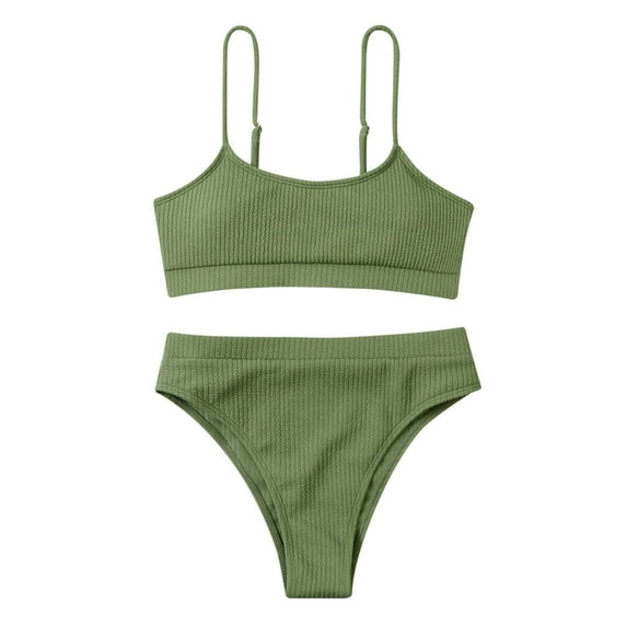 WREESH Womens Two Piece Swimsuit High Cut Bikini Fashion Solid High Waist Bikini Push-Up Padded Swimsuit Beachwear Set Bikinis Siuts Bathing Suit Olive Green
