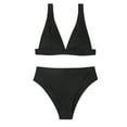 thumbnail image 1 of WREESH Womens Two Piece Swimsuit High Cut Bikini Fashion Solid Swimwear Bikini Split Swimsuit Set Beach Bathing Suit Black, 1 of 7