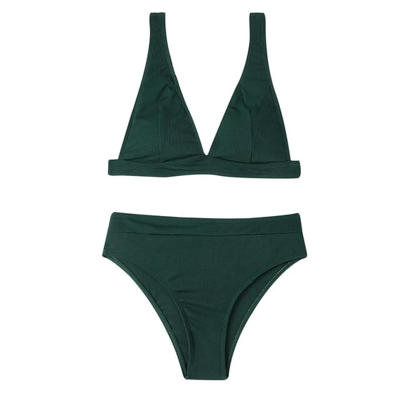WREESH Womens Two Piece Swimsuit High Cut Bikini Fashion Solid Swimwear Bikini Split Swimsuit Set Beach Bathing Suit Olive Green