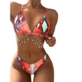 thumbnail image 1 of WREESH Womens Two Piece Swimsuit High Cut Bikini Metal Chain Bikini Set Swimsuit High Waist Bikini Swimsuit Backless Split Swimsuit Suit Beach Bathing Suit Red, 1 of 4