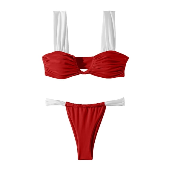 WREESH Womens Two Piece Swimsuit High Cut Thong Bikini Set New Swimsuit Printed Bikini Swimsuit Beach Bathing Suit Red