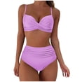 thumbnail image 1 of WREESH Womens Two Piece Swimsuit High Waisted Bikini Fashion Solid Bikini Push-Up Padded Swimsuit Beachwear Set Bathing Suit Purple, 1 of 5