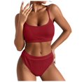 thumbnail image 1 of WREESH Womens Two Piece Swimsuit High Waisted Swimsuit High Waist Lace Up Bikini Swimsuit Color Backless Belted Swimsuit Beach Bathing Suit Red, 1 of 8