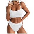 thumbnail image 1 of WREESH Womens Two Piece Swimsuit High Waisted Swimsuit High Waist Lace Up Bikini Swimsuit Color Backless Belted Swimsuit Beach Bathing Suit White, 1 of 8