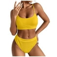 thumbnail image 1 of WREESH Womens Two Piece Swimsuit High Waisted Swimsuit High Waist Lace Up Bikini Swimsuit Color Backless Belted Swimsuit Beach Bathing Suit Yellow, 1 of 8