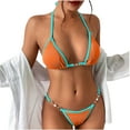 thumbnail image 1 of WREESH Womens Two Piece Swimsuit Metal Chain Bikini Set Thong Bikini High Breast Contrast Solid Bikini Set Solid Swimsuit Sets Beach Bathing Suit Orange, 1 of 8