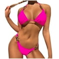 thumbnail image 1 of WREESH Womens Two Piece Swimsuit Metal Chain Strap Bikini Set High Waist Chain Bikini Split Swimsuit with Chest Cushion Beach Bathing Suit Hot Pink, 1 of 5
