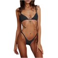 thumbnail image 1 of WREESH Womens Two Piece Swimsuit Mini Bkini Solid Color Split Diamond Bikini Swimsuit Beach Bathing Suit Black, 1 of 5