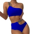thumbnail image 1 of WREESH Womens Two Piece Swimsuit One Shoulder Bathing Suits Cutout Swimsuit Fashion Comfortable Sequin Short Sleeve Conjoined Body Sunscreen Diving Suit Bikinis Tops Blue, 1 of 4