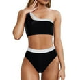 thumbnail image 1 of WREESH Womens Two Piece Swimsuit One Shoulder Bathing Suits High Waisted Bikini One Shoulder Panel High Waist Split Bikini Swimwear Black, 1 of 4