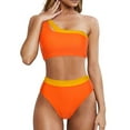 thumbnail image 1 of WREESH Womens Two Piece Swimsuit One Shoulder Bathing Suits High Waisted Bikini One Shoulder Panel High Waist Split Bikini Swimwear Orange, 1 of 4