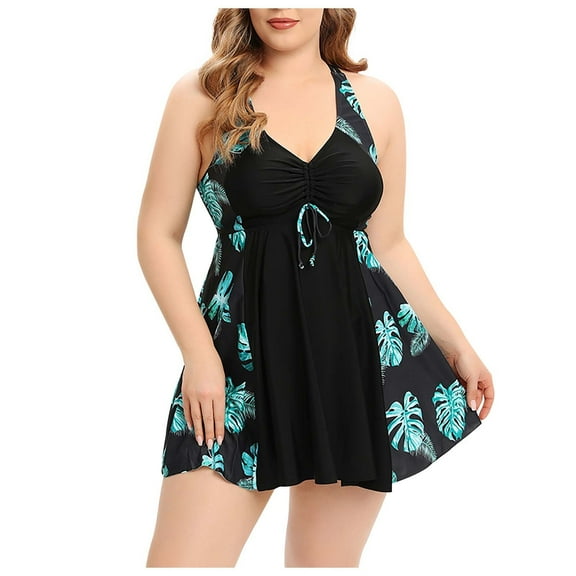 WREESH Womens Two Piece Swimsuit Plus Size Swim Dress Fashion Large Split Bikini Swimwear Flat Angle Swimwear Set Swimwear Beach Bathing Suit Black