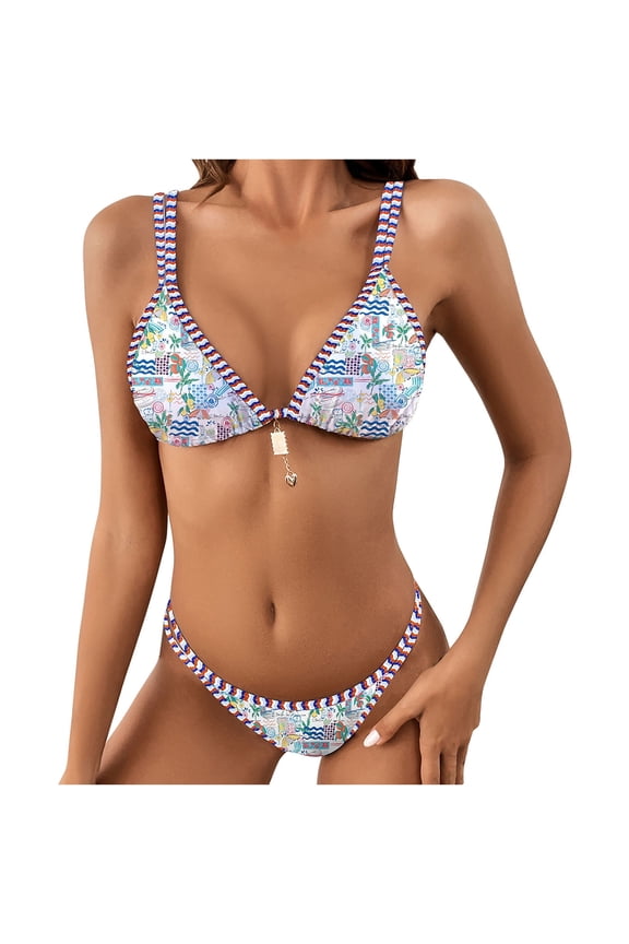 Womens Two Piece Swimsuit Push Up Bikini Sets Bikini Style Printed Split Swimwear Swimwear Beach Bathing Suit White