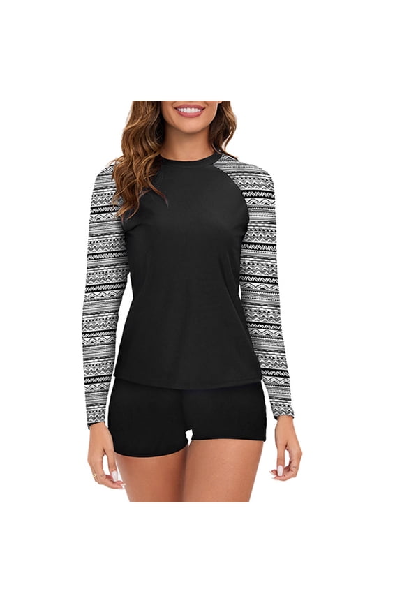 Womens Two Piece Swimsuit Rash Guard Swimsuits Swimsuit Long Sleeve Tops and Shorts Diving Suit Siamese Summer Beach Surfing Swimwear Bathing Suit Gray