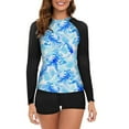 thumbnail image 1 of WREESH Womens Two Piece Swimsuit Rash Guard Swimsuits Swimsuit Long Sleeve Tops and Shorts Diving Suit Siamese Summer Beach Surfing Swimwear Bathing Suit Sky Blue, 1 of 4