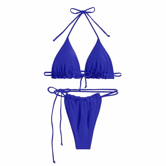 WREESH Womens Two Piece Swimsuit String Bikini Sets Comfortable and Fashionable Solid Color Split Swimsuit Set Swimsuit Beach Bathing Suit Blue