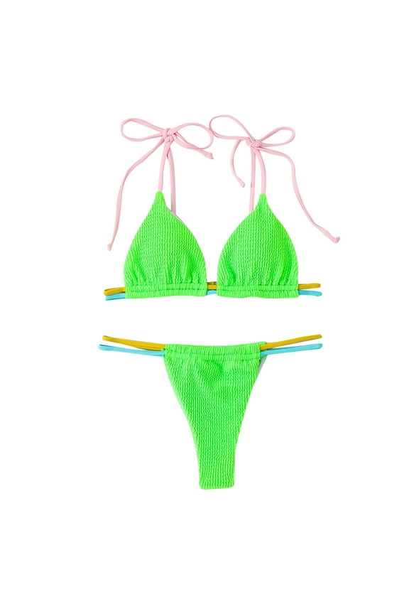 Womens Two Piece Swimsuit String Bikini Sets Fashion Solid Swimwear Bikini Split Swimsuit Set Beach Bathing Suit Mint Green