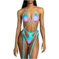 thumbnail image 1 of WREESH Womens Two Piece Swimsuit String Bikini Sets Halter Bicolor Fashion Casual Waist Slim Splicing Printing Bikinis Sets Beach Bathing Suit Purple, 1 of 8