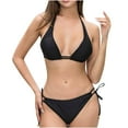 thumbnail image 1 of WREESH Womens Two Piece Swimsuit String Bikini Sets Halter New Fashion Split Swimsuit Casual Bikini Swimsuit Beach Bathing Suit Black, 1 of 9